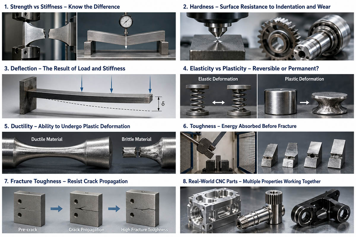 Stiffness vs Strength vs Hardness vs Toughness: Understanding Key Mechanical Properties for CNC Parts Stiffness vs Strength vs Hardness vs Toughness: Understanding Key Mechanical Properties for CNC Parts
